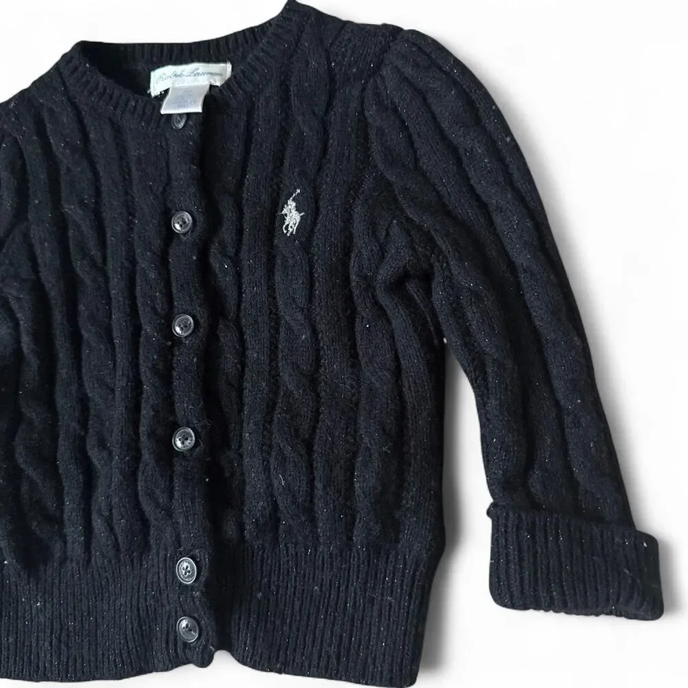 Ralph Lauren Baby Black Cable Knit Cardigan Sweater | 9 Months